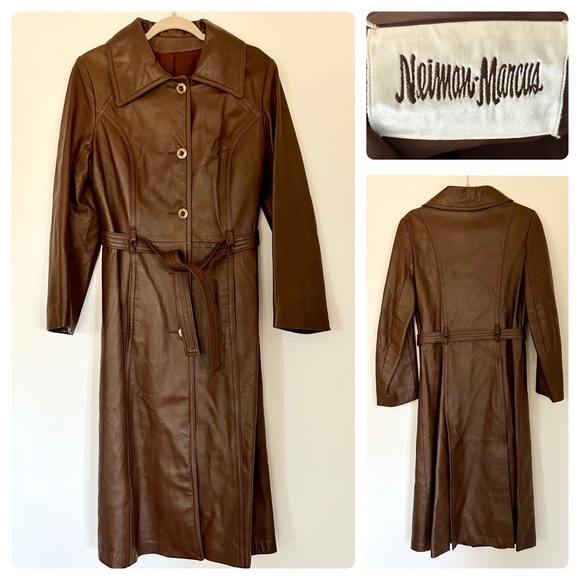 Neiman Marcus Jackets & Blazers - Vintage Neiman Marcus Brown Leather Trench Coat Size Small
